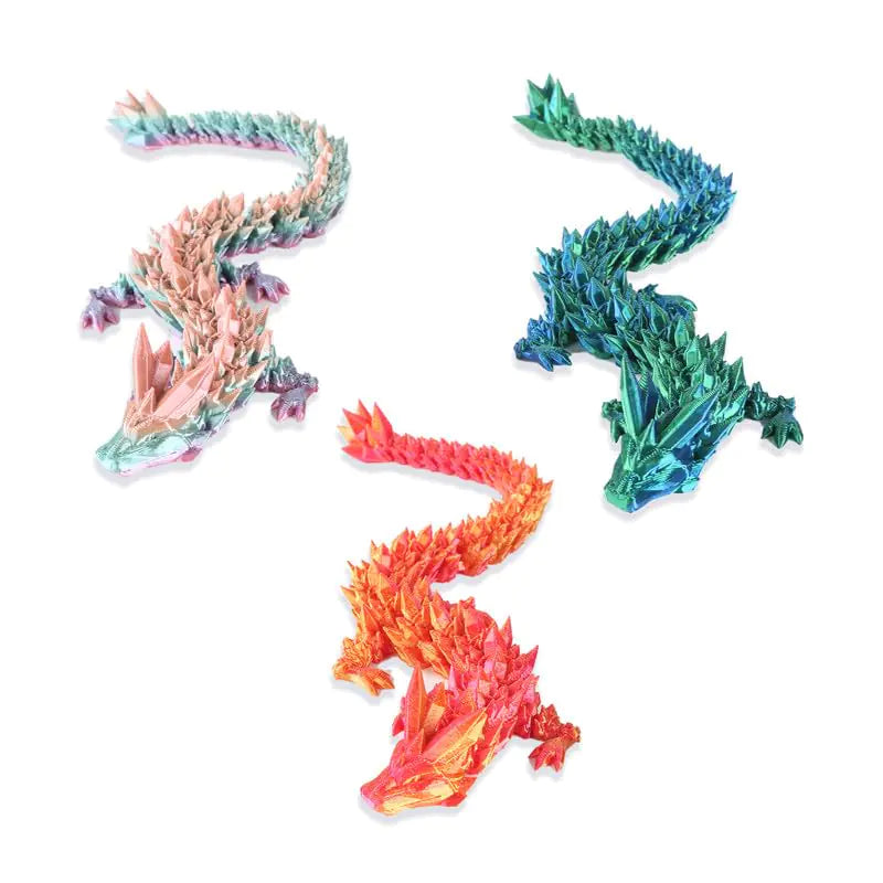 Jefuzh 3Pcs 12in 3D Printed Dragon3D Printed Flexible Articulated DragonCrystal DragonFidget ToyHome Office Decor Executive Desk Toys Fidget Toys for Autism/ADHD Kids & Adults