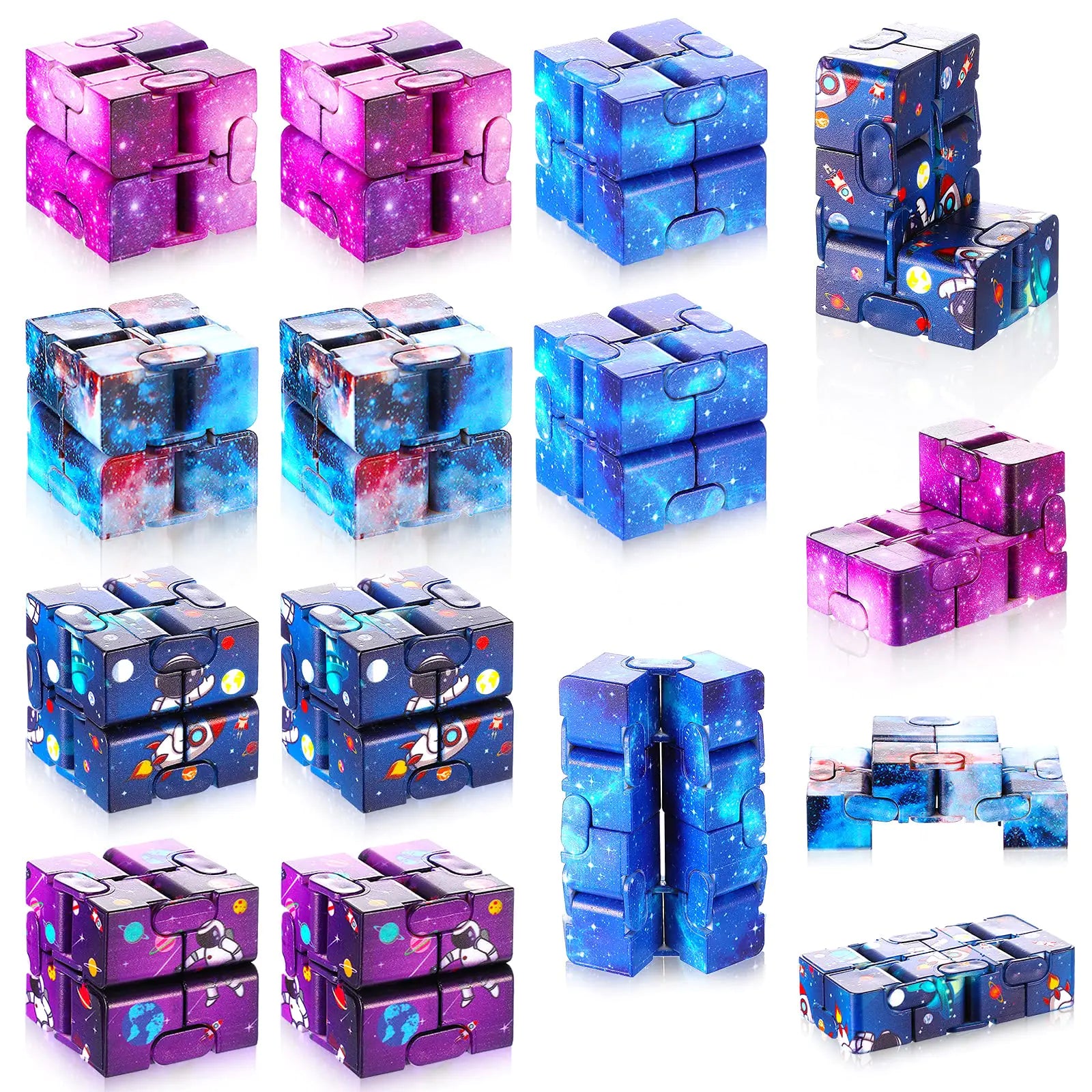Galaxy Infinity Space Astronaut Infinity Toy Stress and Anxiety Relief Cool Hand Mini Kill Time Cube Toys for ADHD Teens Adults 5 Styles (Graceful Style 10 Pieces)