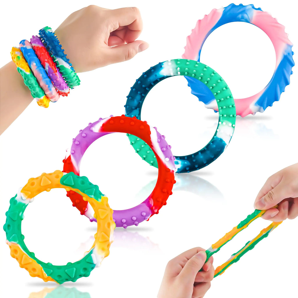 Oun Nana Fidget Bracelet Chew Stretchy Fidget Toys 4 Textures Wearable Sensory Toys for Kids with Autism ADHD Special Needs Anxiety Stress Relief Calm Down Toys Classroom Birthday Party Favors